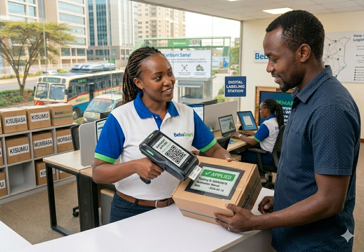 Staff member at a counter using a phone or laptop